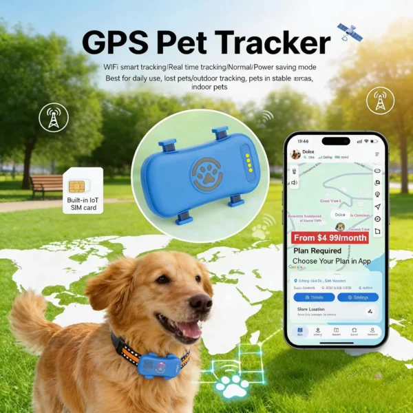 GPS Pet Tracker Plan Required 4G Built-in SIM with Real-Time Tracking
