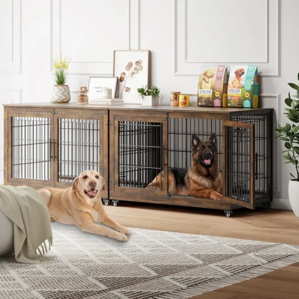 Double Dog Crate Furniture with Cushion Set