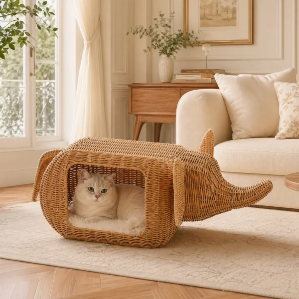 Handmade Elephant Rattan Cat Bed