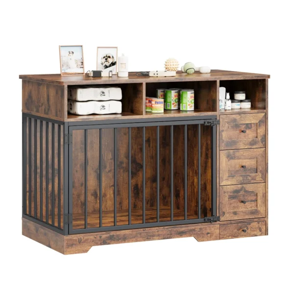 Farmhouse Wooden Dog Crate Furniture With 6 Storage Drawers