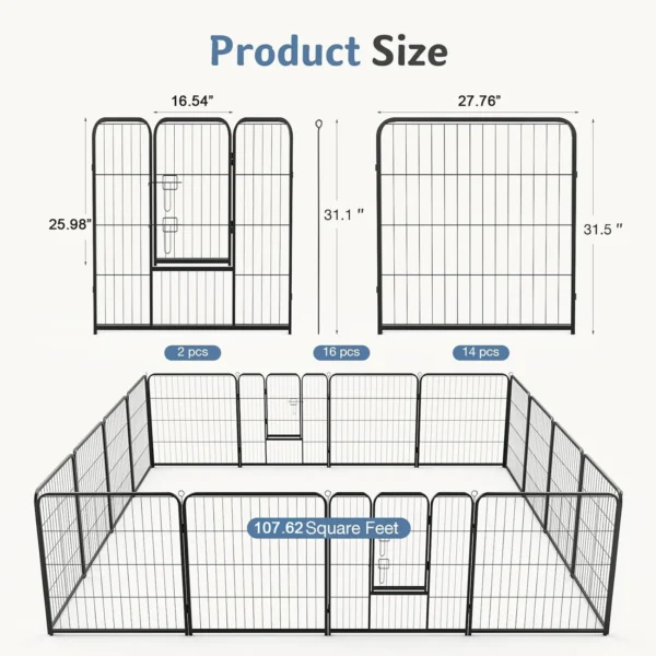 JHK 16 Panels Dog Playpen Pet Fence