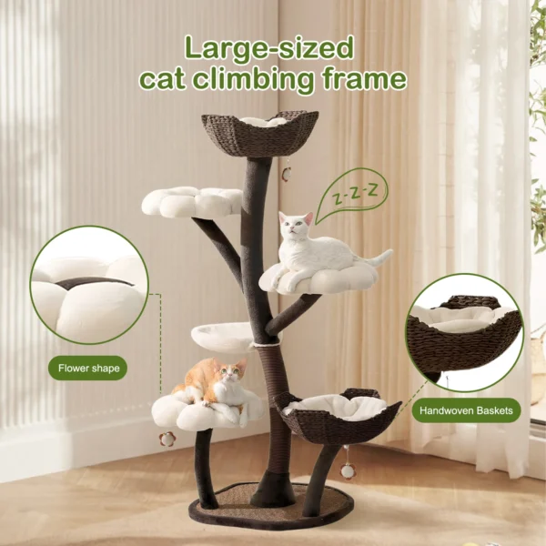 59In Flower Shaped Cat Special Shelf with Scratching Posts Unique Nest Jumping Platform Dtachable for Large & Multi-Cat Homes